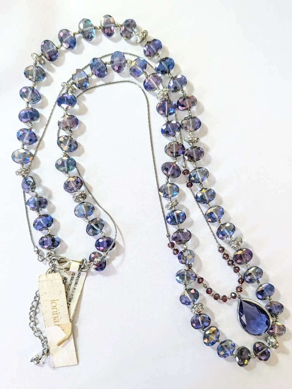 lonna & lilly Silver-Tone A.B. Purple Crystal Beaded 2-in-1 Pendant Necklace 33"